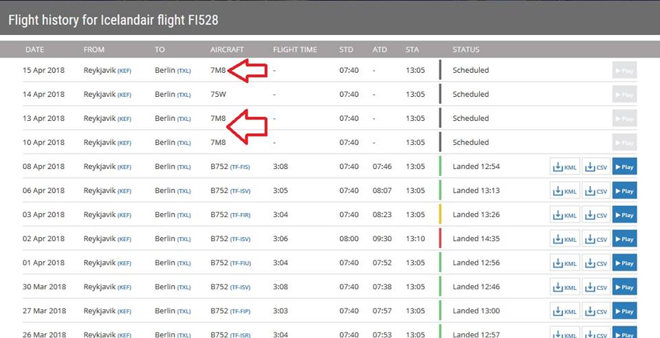 Icelandair Boeing 737 MAX 8 in schedule on flight tracker Flightradar24 // Source: Flightradar24.com