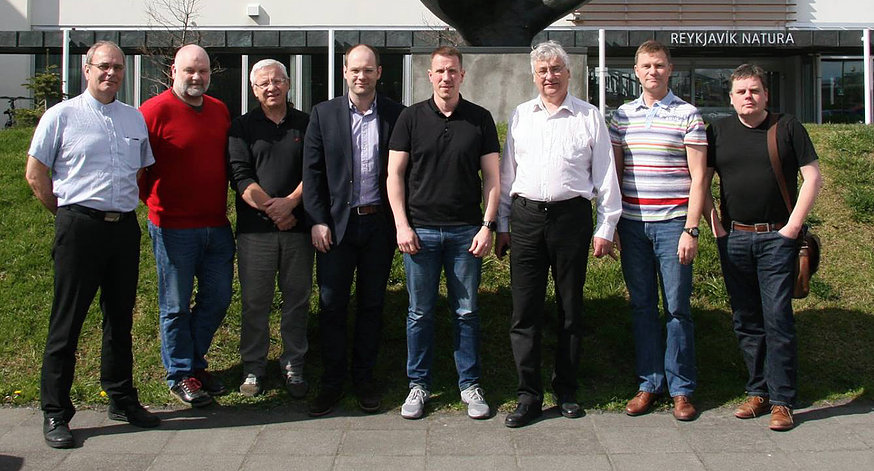 The staff of Flugmálafélag Íslands: Ágúst Guðmundsson, Óli Öder, Gylfi Árnason (Gjaldkeri), Friðbjörn Orri Ketilsson (Varaforseti), Matthías Sveinbjörnsson (Forseti), Kristján Sveinbjörnsson (Varaforseti), Kári Kárason (Ritar), Styrmir Ingi Bjarnason // Source: Flugmálafélag Íslands
