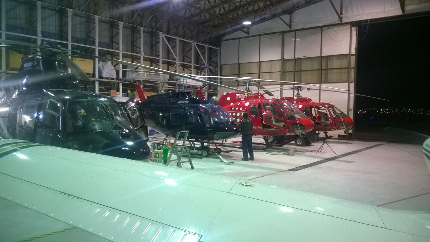 Norðurflug fleet in Reykjavik airport hangar // Source: Ingþór Guðmundsson