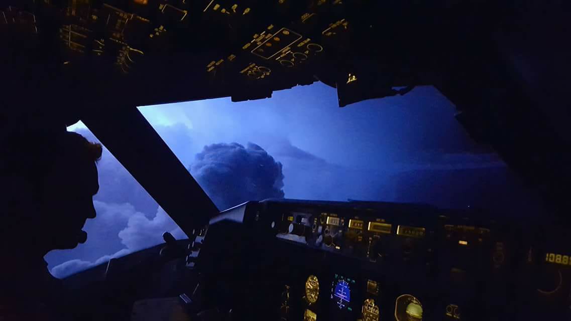 View from cockpit of Icelandair Boeing 767 TF-ISO crouching between thunderstorm clouds on its way from USA to Iceland // Source: Ingvar Mar Jónson