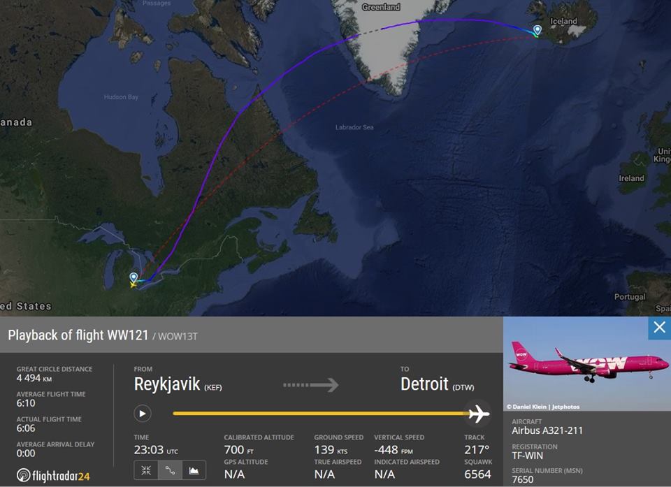 The last flight of WOW air was performed at the evening of 27.March // Source: Flightradar24