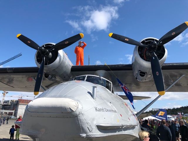 Pilot-in-command Rogier Leeflang is standing on PBY-5A Catalina PH-PBY during Reykjavik Airshow 2019 // Source: Mantea Tudor