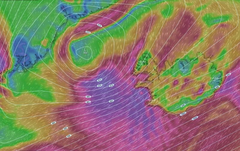Wind chart on the surface level in the evening 5.november 2020 // Source: Windy.com