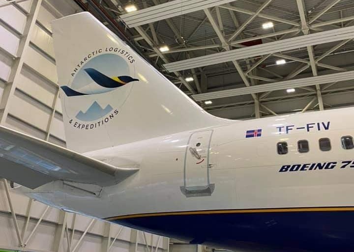 Icelandair Boeing 757-200 reg. TF-FIV with Antarctic Logistics and Expeditions logo in Keflavik in November 2021